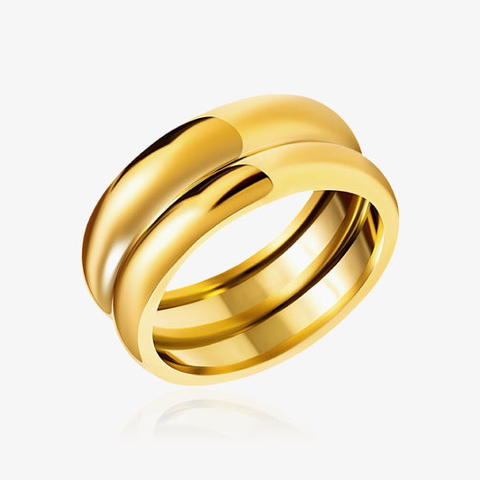 Front view of double hoop organic ring in gold