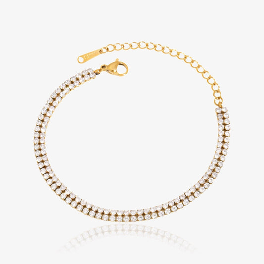 Double-layer gold tennis bracelet with crystals – waterproof elegance – Loveness