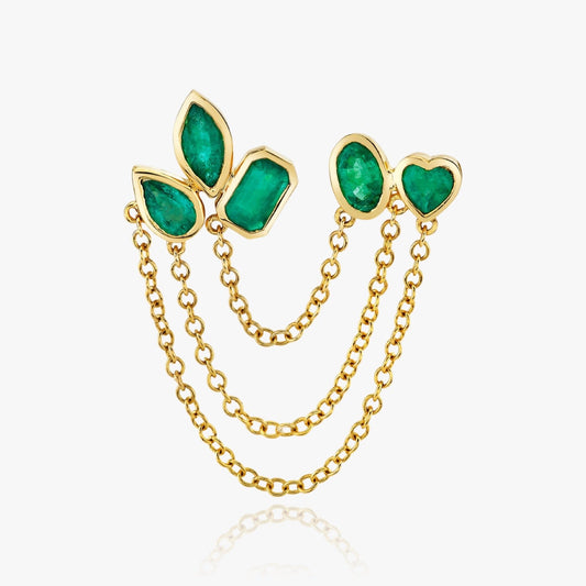 Front view of Elite Duo chain linked earrings in emerald and white stone