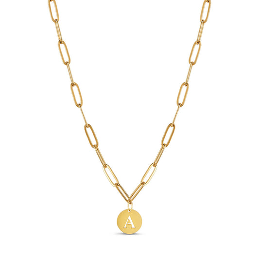 Engraved Clip Chain Initial Halskette Gold – Vorderansicht