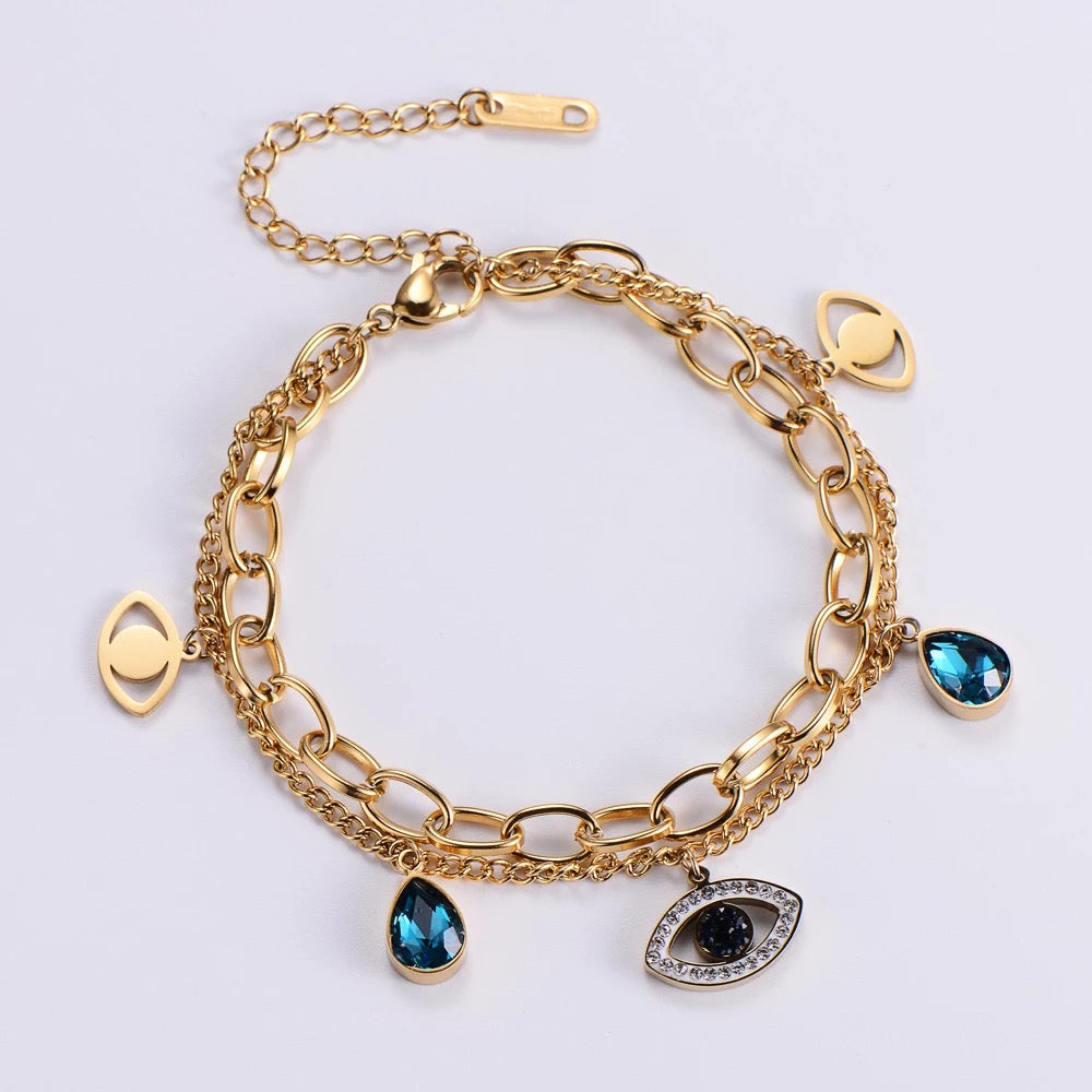 Matching Evil Eye bracelet and earrings jewelry set