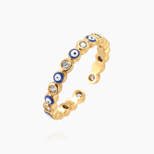 Evil eye ring in 18K gold or silver with CZ crystals