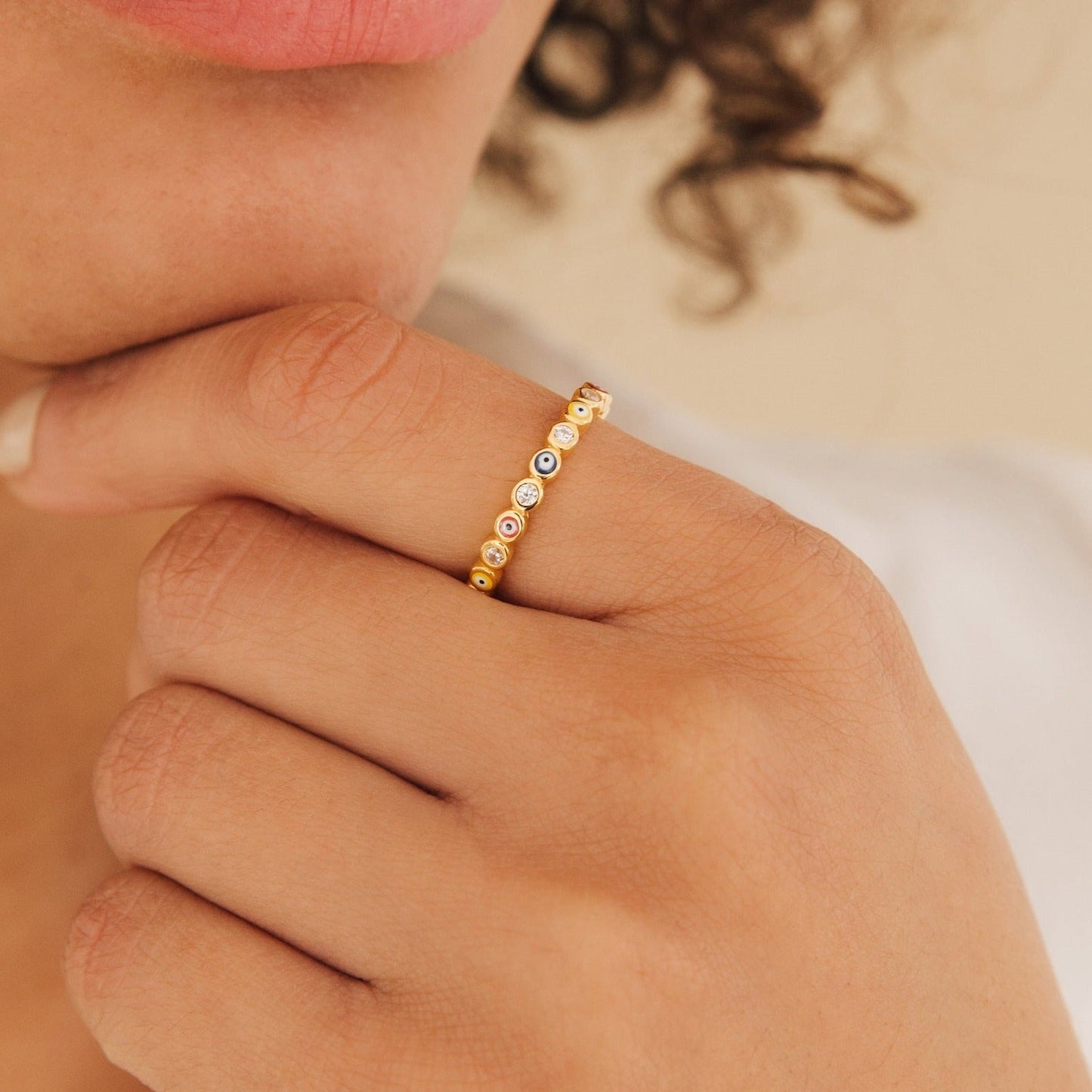 Waterproof evil eye ring for daily wear