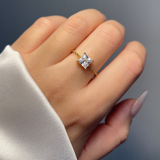 EXTRA LARGE Self-Love chain ring with clear zirconia in 925 silver