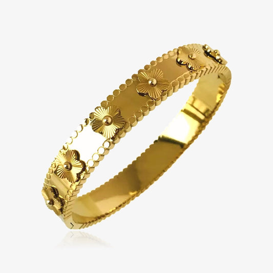 Gold 3D flower bangle bracelet – high-shine waterproof jewelry – Loveness