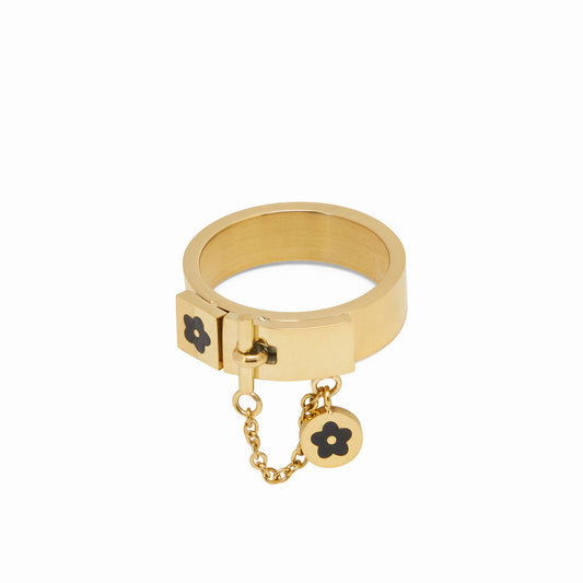 Flower Lock Charm Ring Gold – Vorderansicht