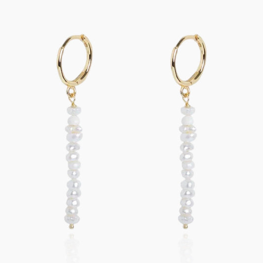 Front view of 18K gold freshwater pearl earrings