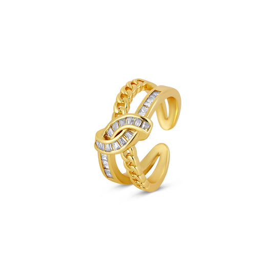 Geflochtener Doppellagiger Steinring Gold – Vorderansicht