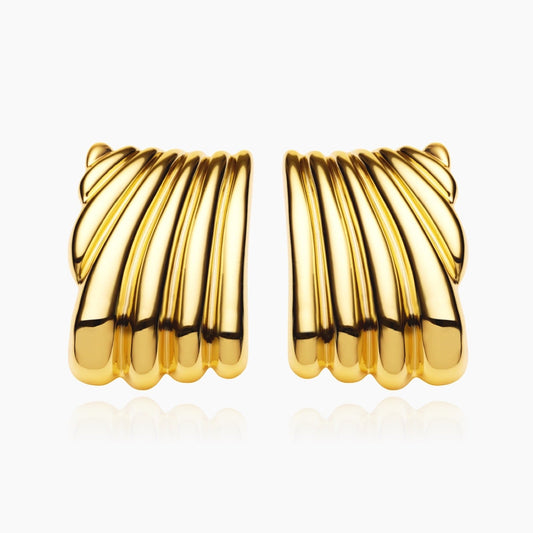 Front view of HAILEY chunky vintage gold and silver earrings