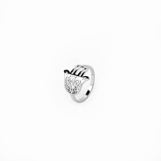 Hamsa Hand Ring Silber – Vorderansicht