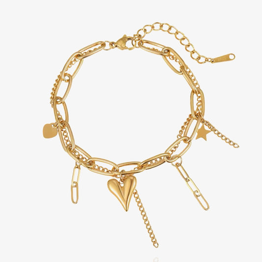 Double chain bracelet with heart charms – front view