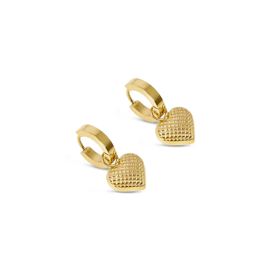 Heart Pendant Huggie Ohrringe Gold – Vorderansicht