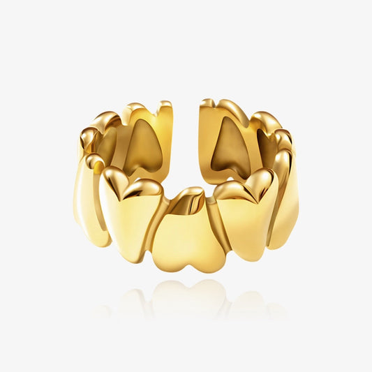 Front view of wrap-around hearts ring in gold or silver