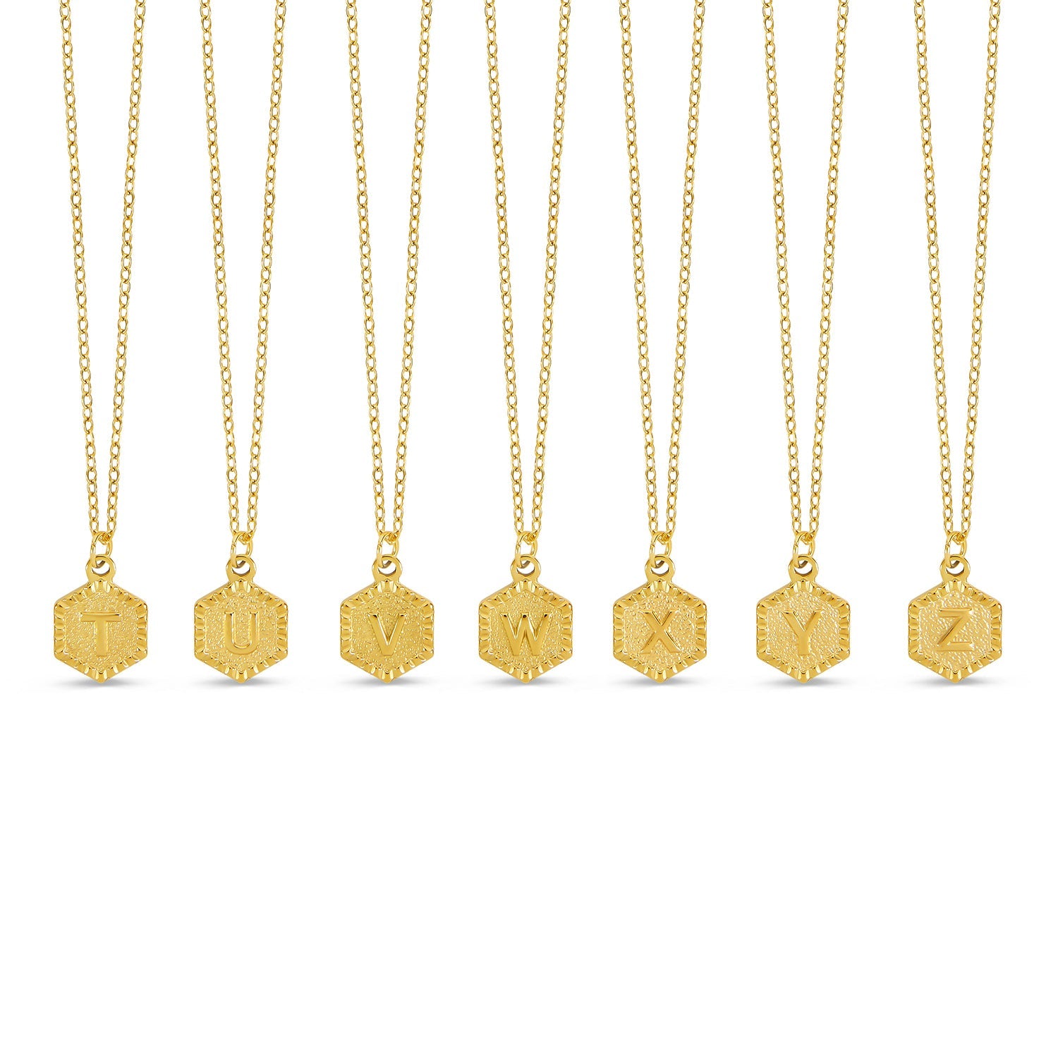 Nahaufnahme der Hex Initial Halskette Gold