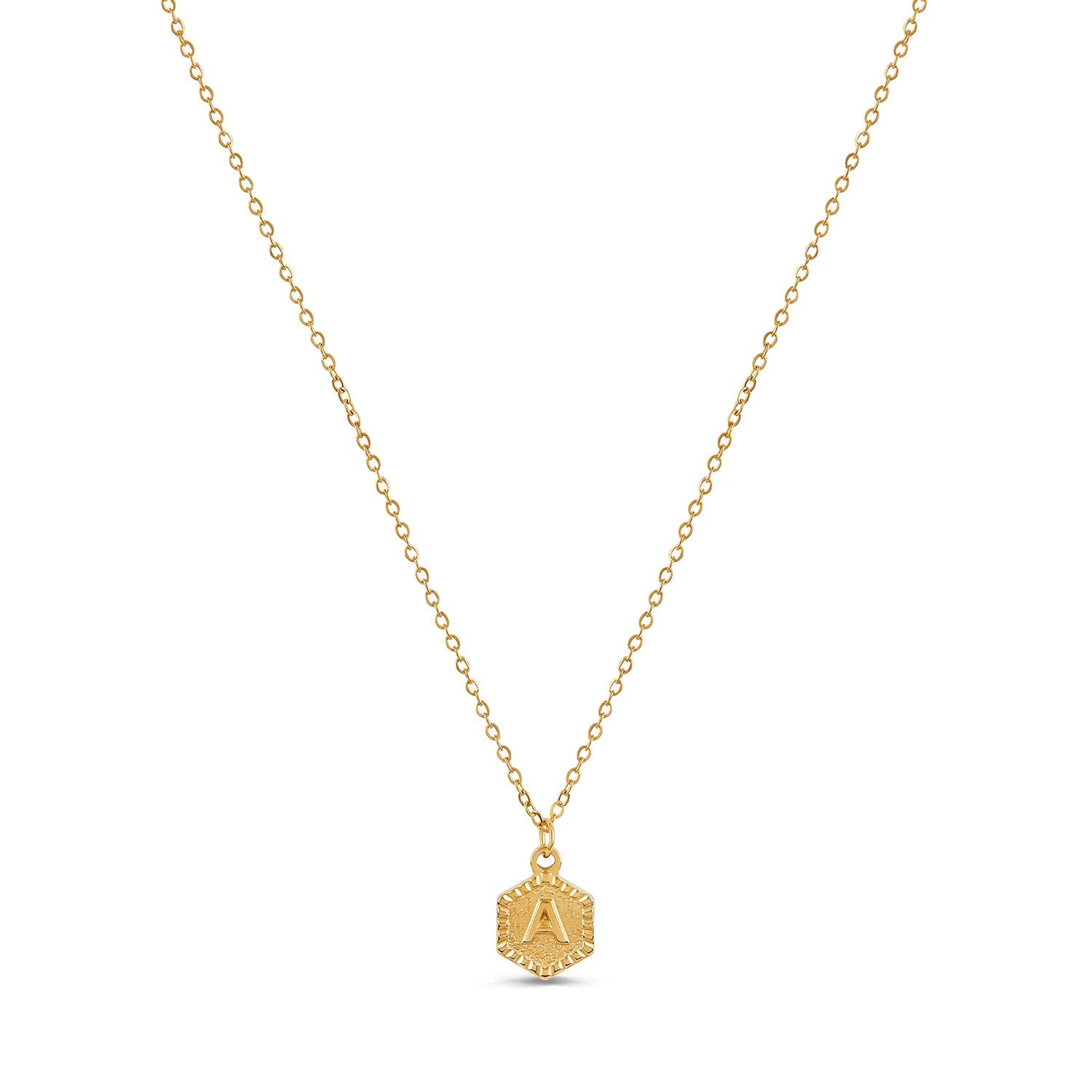 Hex Initial Halskette Gold – Vorderansicht