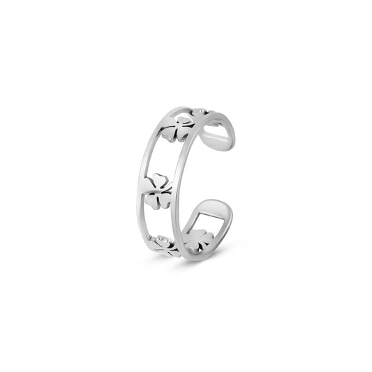 Hohler Klee Ring Silber – Vorderansicht
