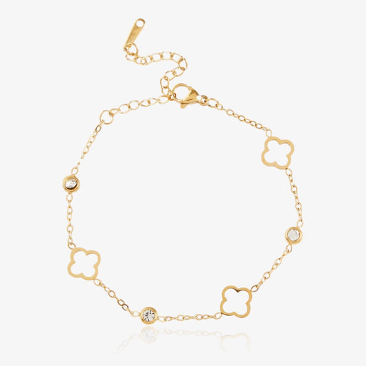 Gold hollow clover bracelet with crystals – waterproof dainty jewelry – Loveness