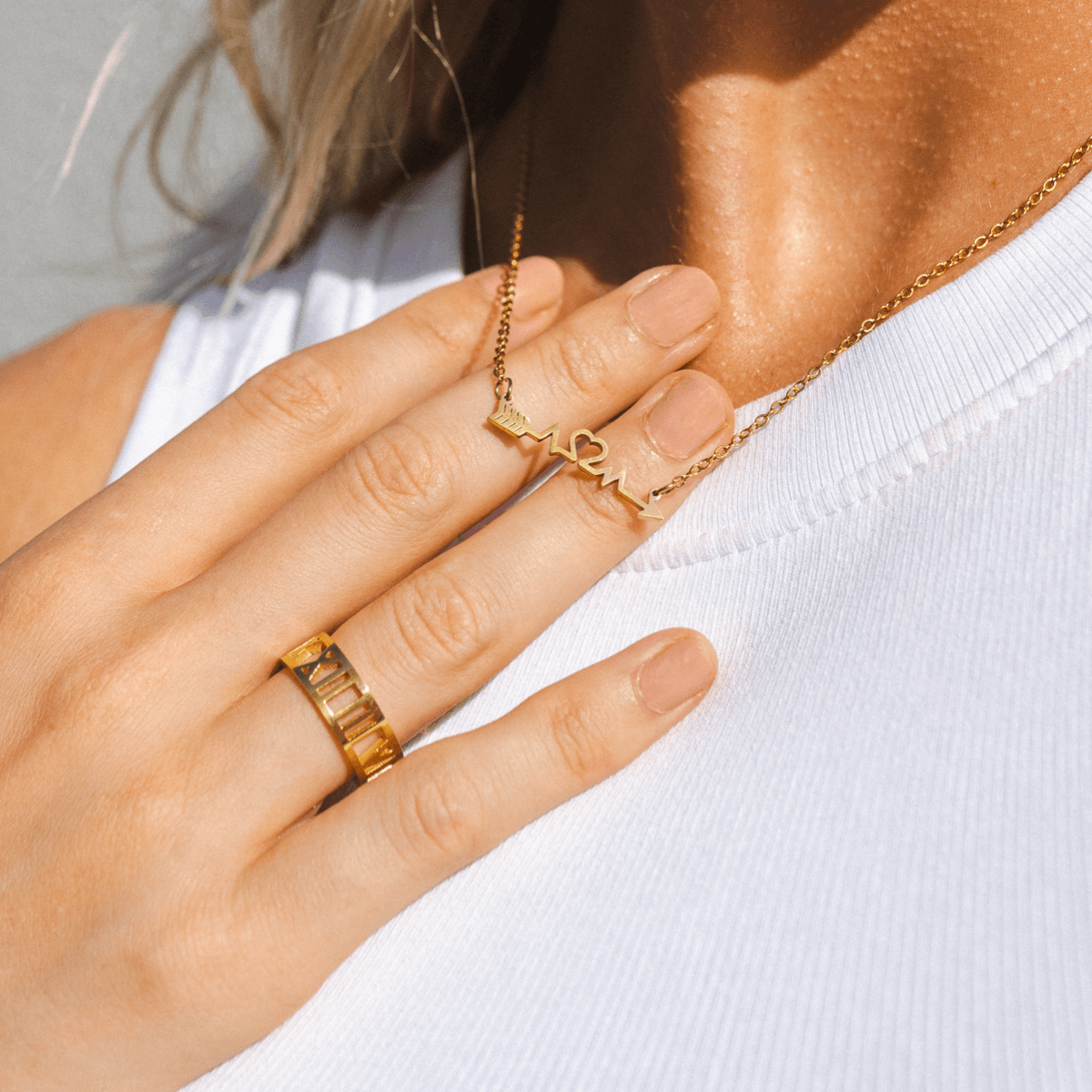 Hollow Numerals Ring Gold an der Hand getragen