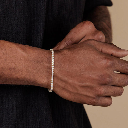 Iced out tennis bracelet for men in gold – front view