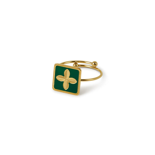 La Fleur Plattenring Gold Grün – Vorderansicht