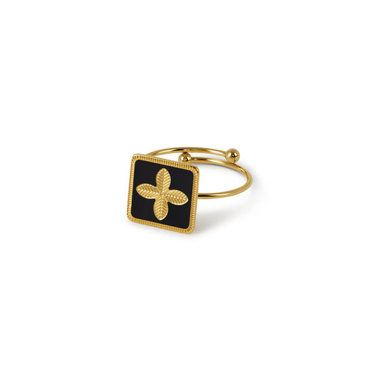 La Fleur Plattenring Gold/Schwarz – Vorderansicht