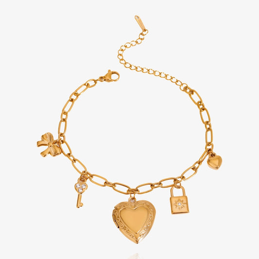 Locket heart bracelet with charms and crystals – front view
