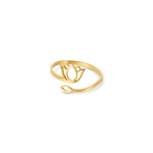 Lotus Verstellbarer Ring Gold – Vorderansicht