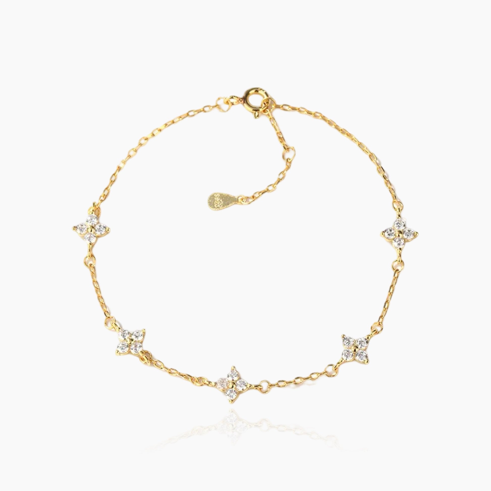 Lucky clover bracelet in 925 silver and gold – front view