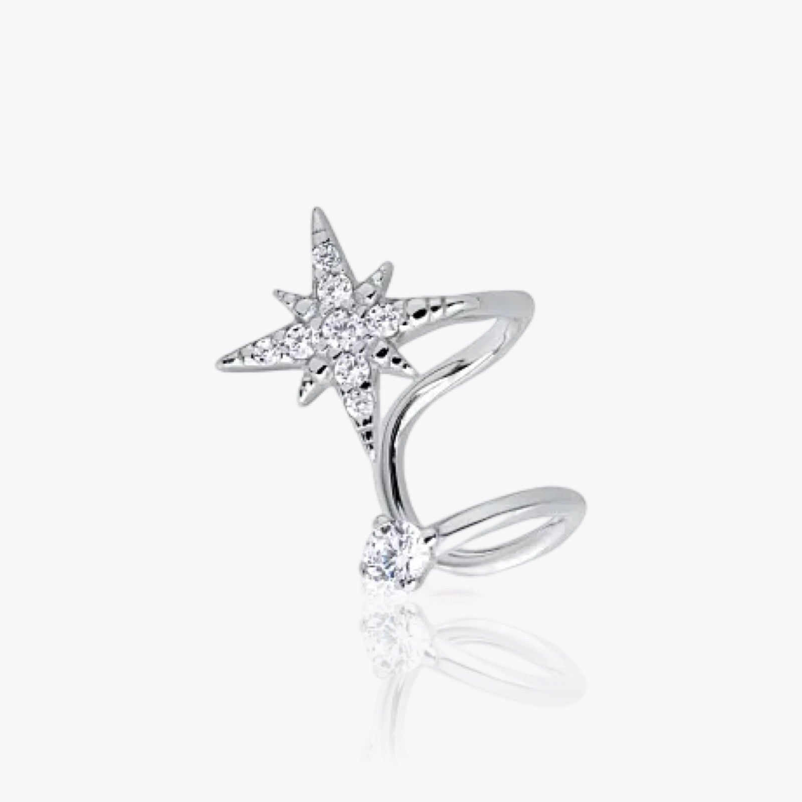 Front view of 8-point star crystal ear cuff in gold and silver