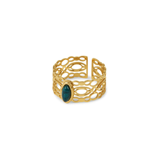 Malachit Ovaler Steinring Gold – Vorderansicht
