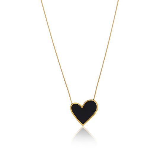 Marble Heart Pendant Halskette Gold Schwarz – Vorderansicht