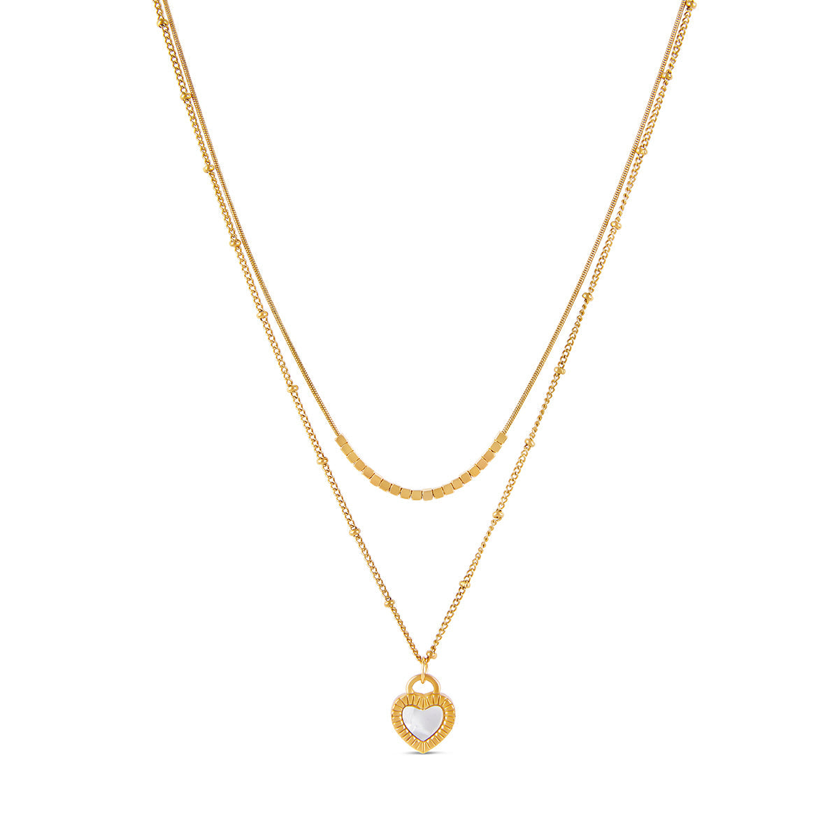 Marmor Herz Layered Halskette Gold – Vorderansicht