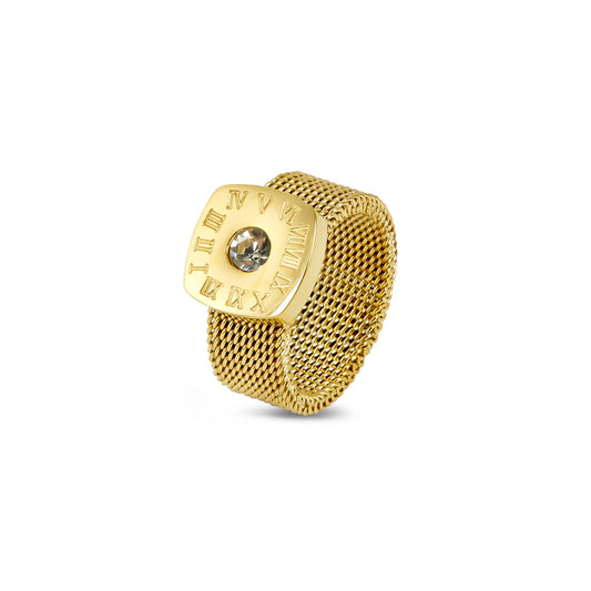 Mesh Strap Latin Stone Ring Gold – Vorderansicht