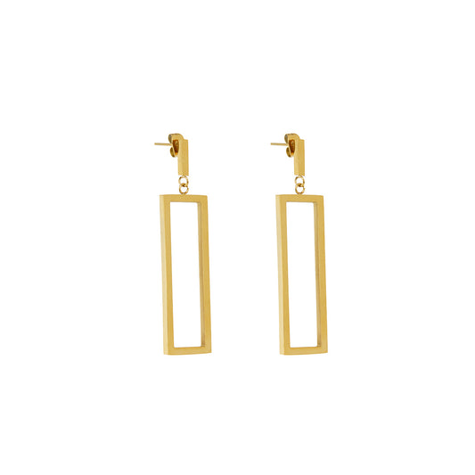 Minimal Rechteck Hängeohrringe Gold – Vorderansicht
