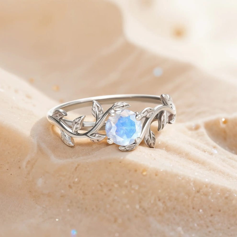 Moonstone engagement ring in romantic gift box