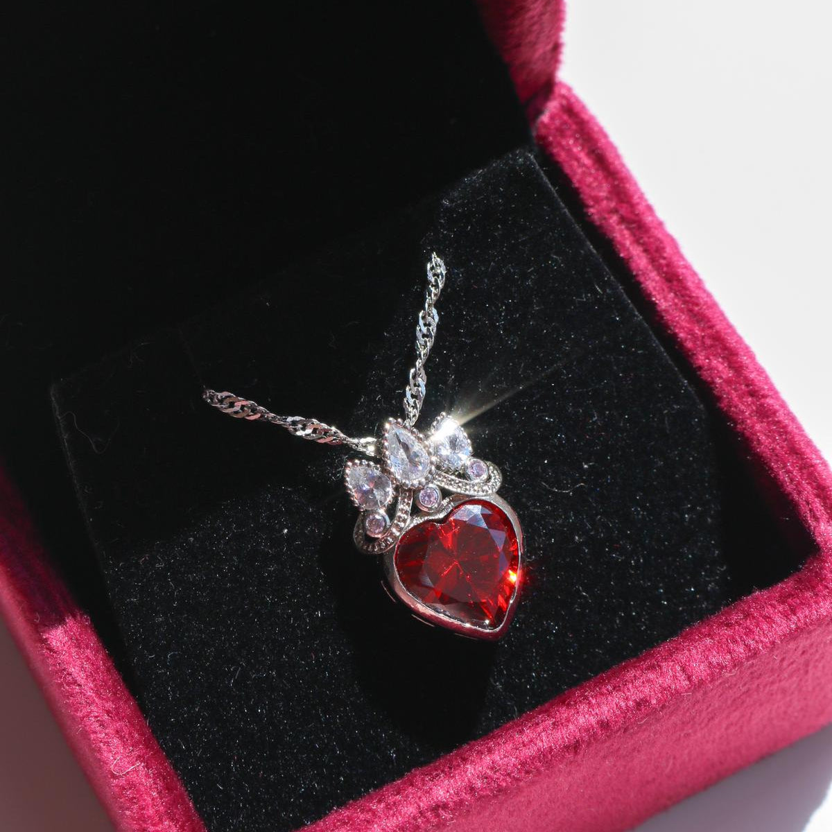 Red zircon heart necklace inspired by Rapunzel’s Mother Gothel