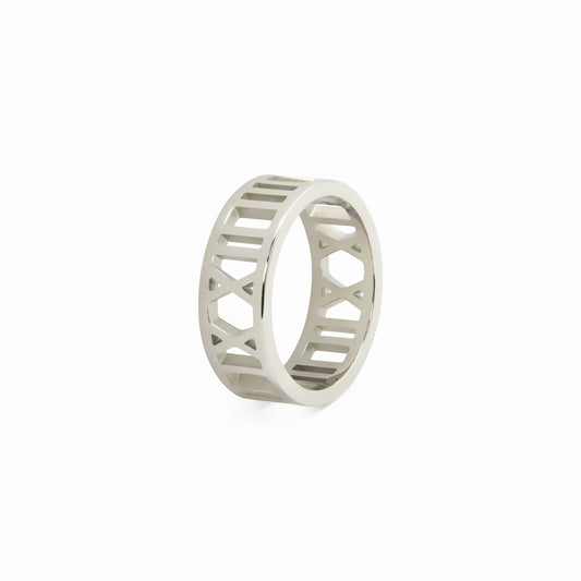 Numeral-Ring mit Hohldesign Silber – Vorderansicht