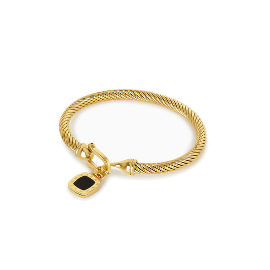 Quadratisches Onyx Anhänger Armband Gold – Vorderansicht