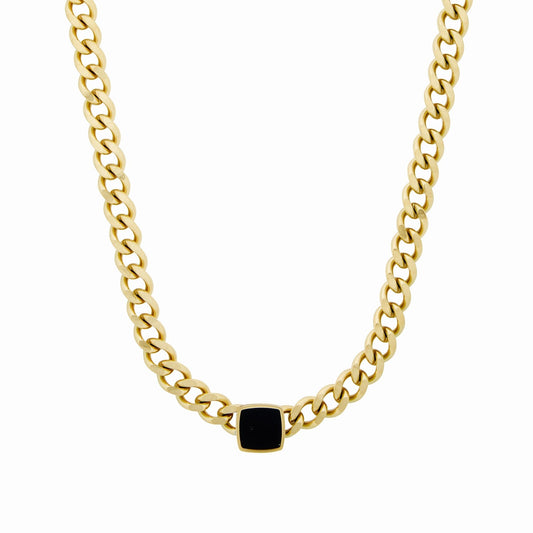 Onyx Quadrat Anhänger Cuban Kette Gold – Vorderansicht