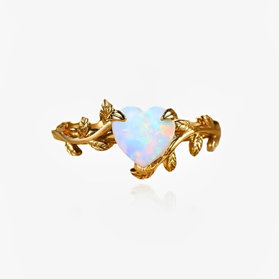 Front view of opal heart ring in sterling silver