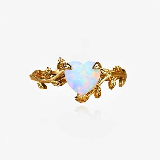 Front view of opal heart ring in sterling silver