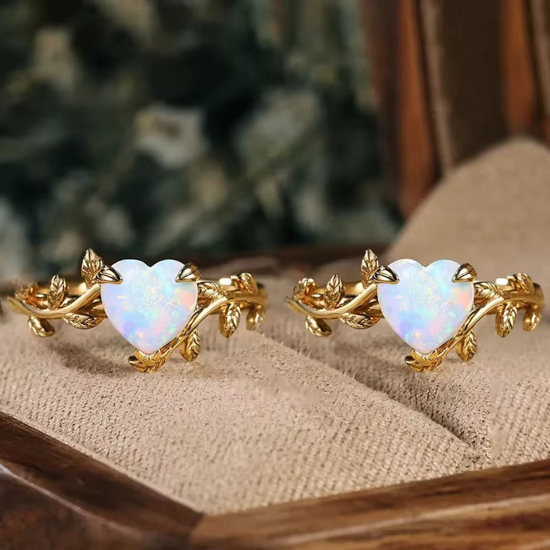 Opal heart ring in elegant gift box