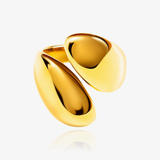 Front view of organic wrap-around ring with double drop design