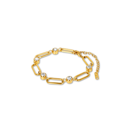 Ovale Gliederkette Stein Armband Gold – Vorderansicht