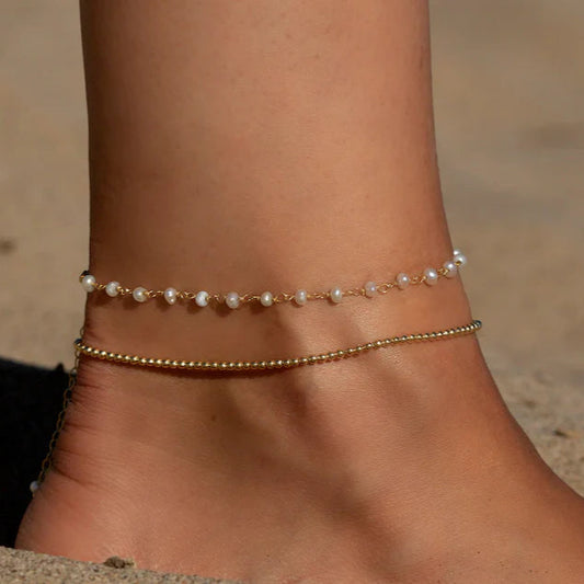Gold 2-in-1 pearl bracelet and anklet – elegant waterproof jewelry Loveness