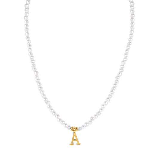 Pearl Initial Halskette Gold – Vorderansicht