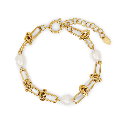 Perlen Knoten Kettenarmband Gold – Vorderansicht