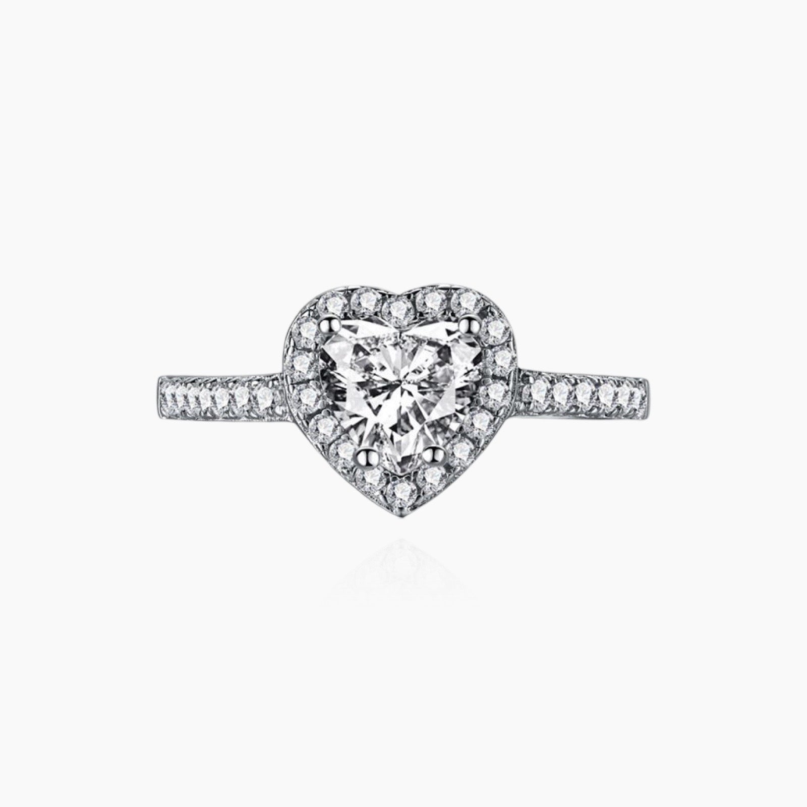 Front view of silver Princess Heart ring with crystals