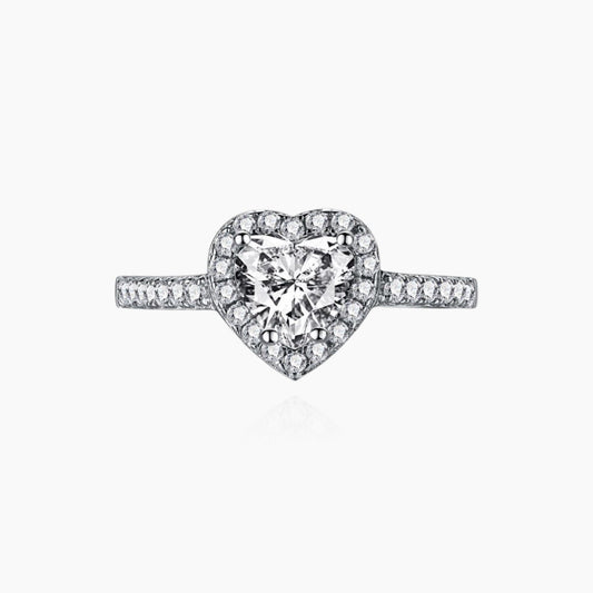 Front view of silver Princess Heart ring with crystals