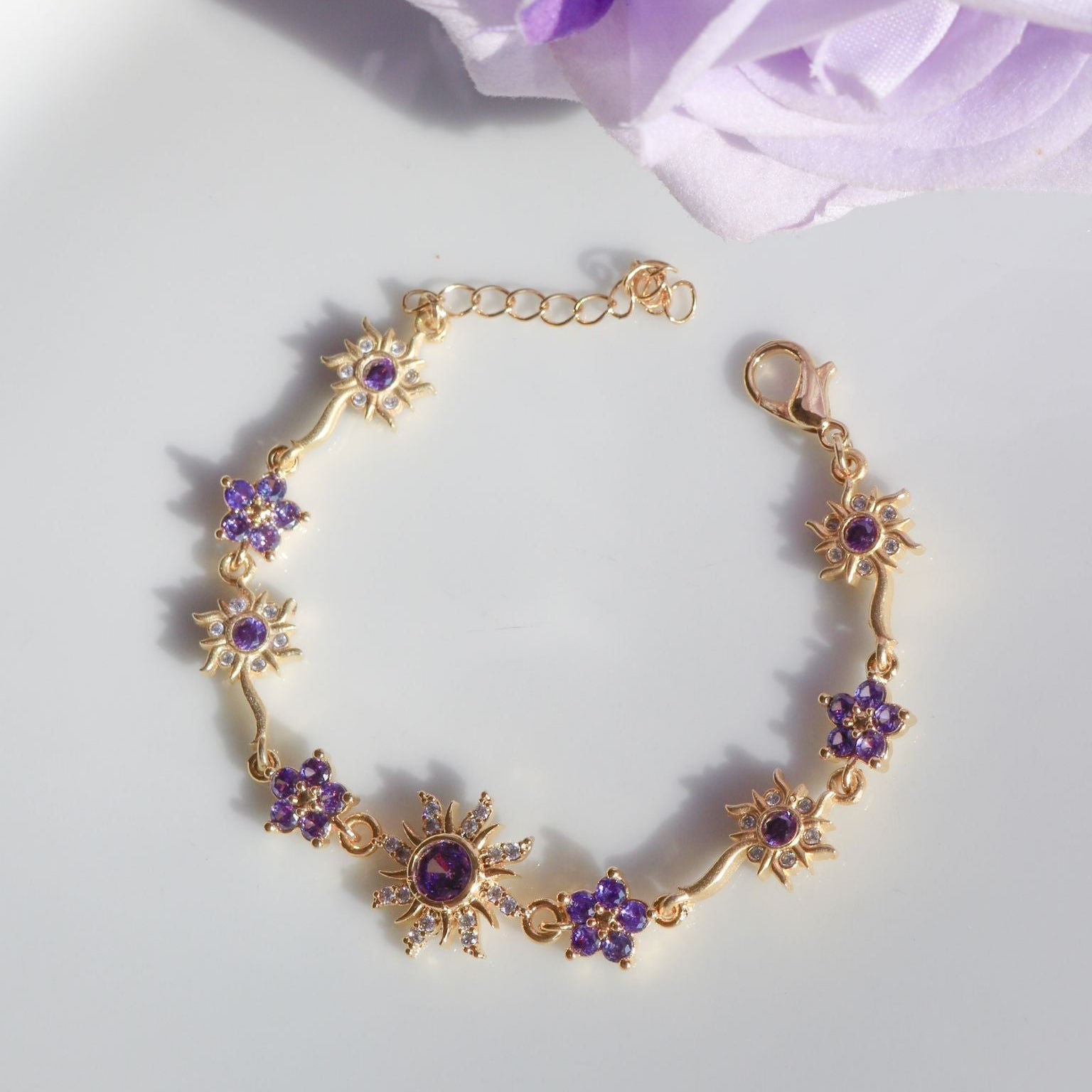 Styling shot of the princess sun bracelet with elegant outfit
